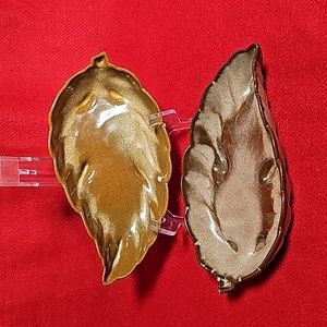 2 Vintage '65 FRANKOMA Pottery 9" Leaf Serving Dishes #225 Plainsman Brown